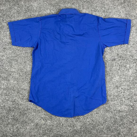 Plains Western Wear Shirt Mens Medium Blue Solid Pearl Snap Short Sleeve - Picture 6 of 7
